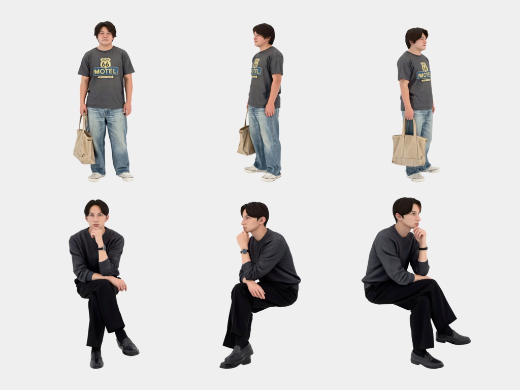 Japanese 3D People Vol.04|日本人 20代の若者 3D人物 10体(立ち・座り)【建築パース・添景】FBX/OBJ/glTF/Blender