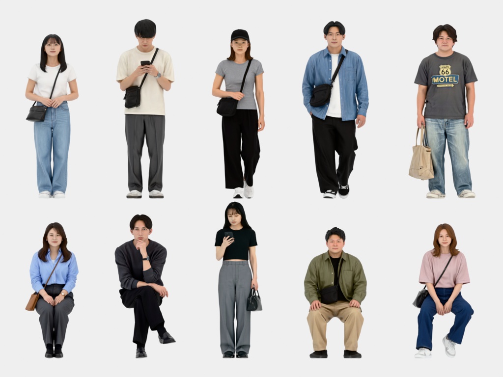 Japanese 3D People Vol.04|日本人 20代の若者 3D人物 10体(立ち・座り)【建築パース・添景】FBX/OBJ/glTF/Blender