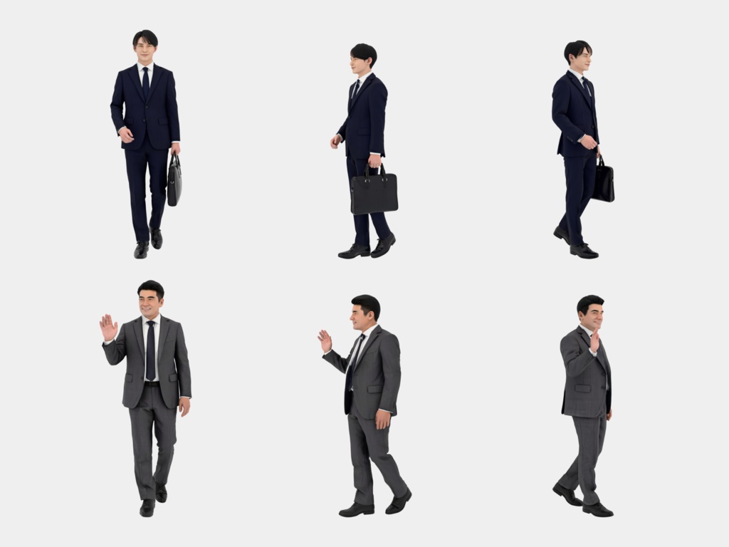 Japanese 3D People Vol.08|日本人 オフィスワーカー 3D人物 10体(デスクワーク・通勤)【建築パース・添景】FBX/OBJ/glTF/Blender