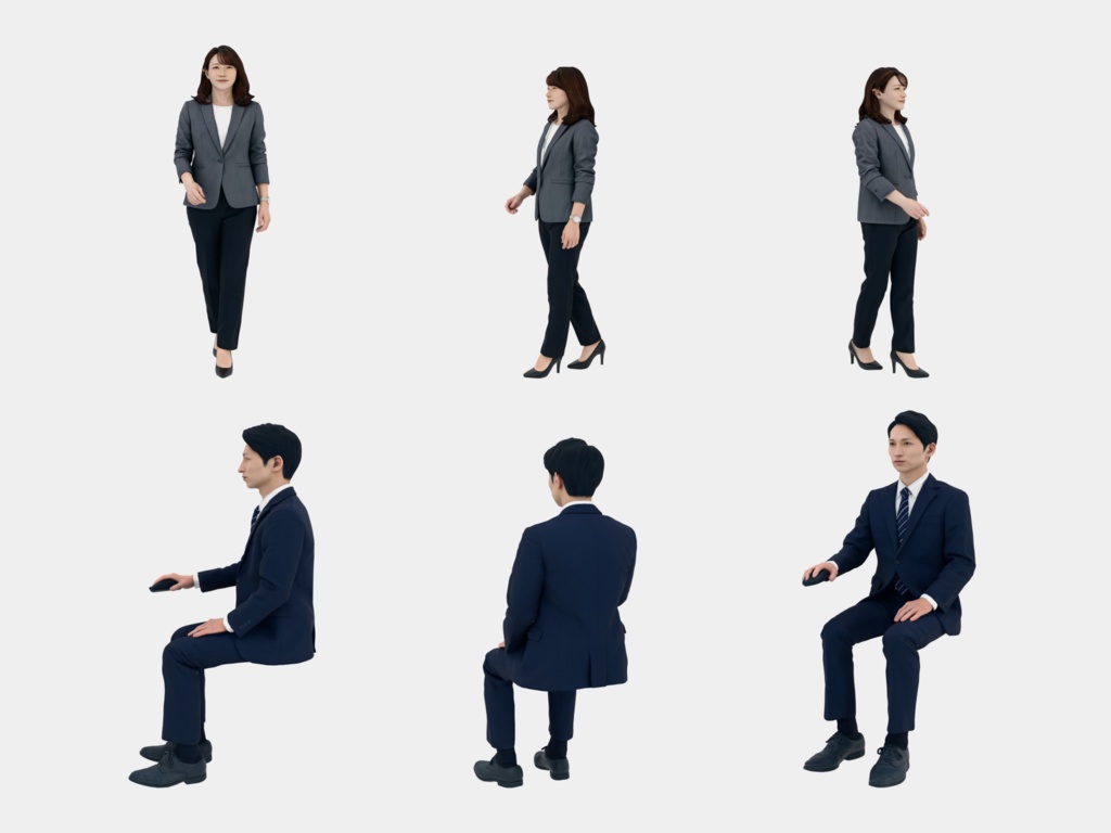 Japanese 3D People Vol.08|日本人 オフィスワーカー 3D人物 10体(デスクワーク・通勤)【建築パース・添景】FBX/OBJ/glTF/Blender