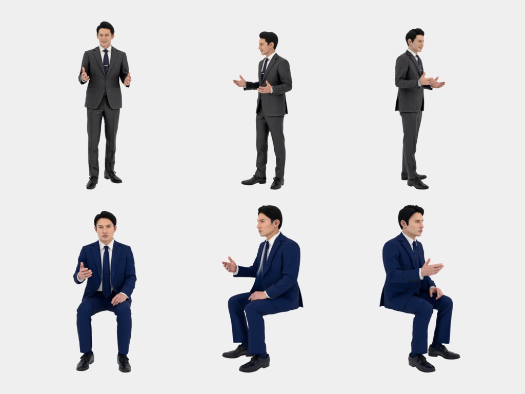 Japanese 3D People Vol.09|日本人 ビジネス 3D人物 10体(会議・接客・プレゼン)【建築パース・添景】FBX/OBJ/glTF/Blender