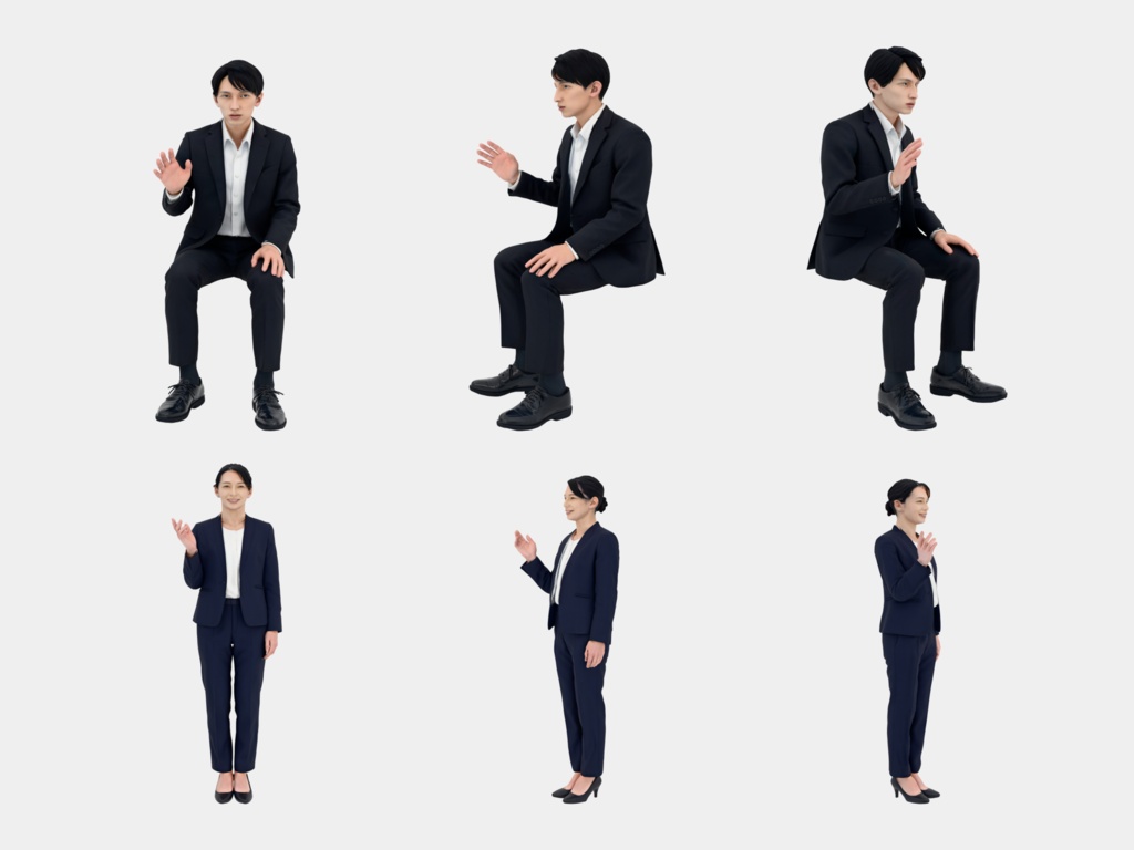 Japanese 3D People Vol.09|日本人 ビジネス 3D人物 10体(会議・接客・プレゼン)【建築パース・添景】FBX/OBJ/glTF/Blender