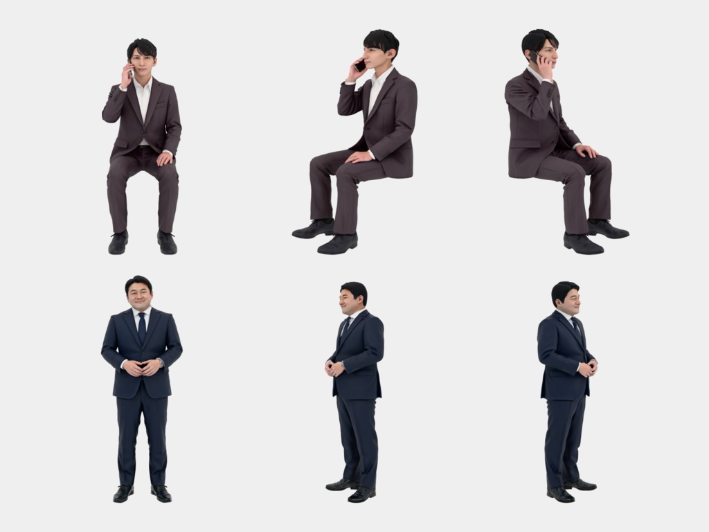 Japanese 3D People Vol.09|日本人 ビジネス 3D人物 10体(会議・接客・プレゼン)【建築パース・添景】FBX/OBJ/glTF/Blender