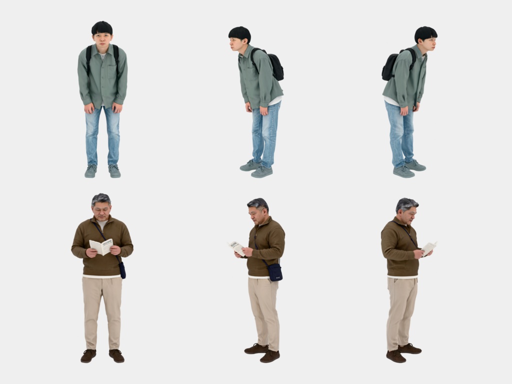 Japanese 3D People Vol.11|日本人 3D人物 10体(美術館・博物館の来館者)【建築パース・添景】FBX/OBJ/glTF/Blender