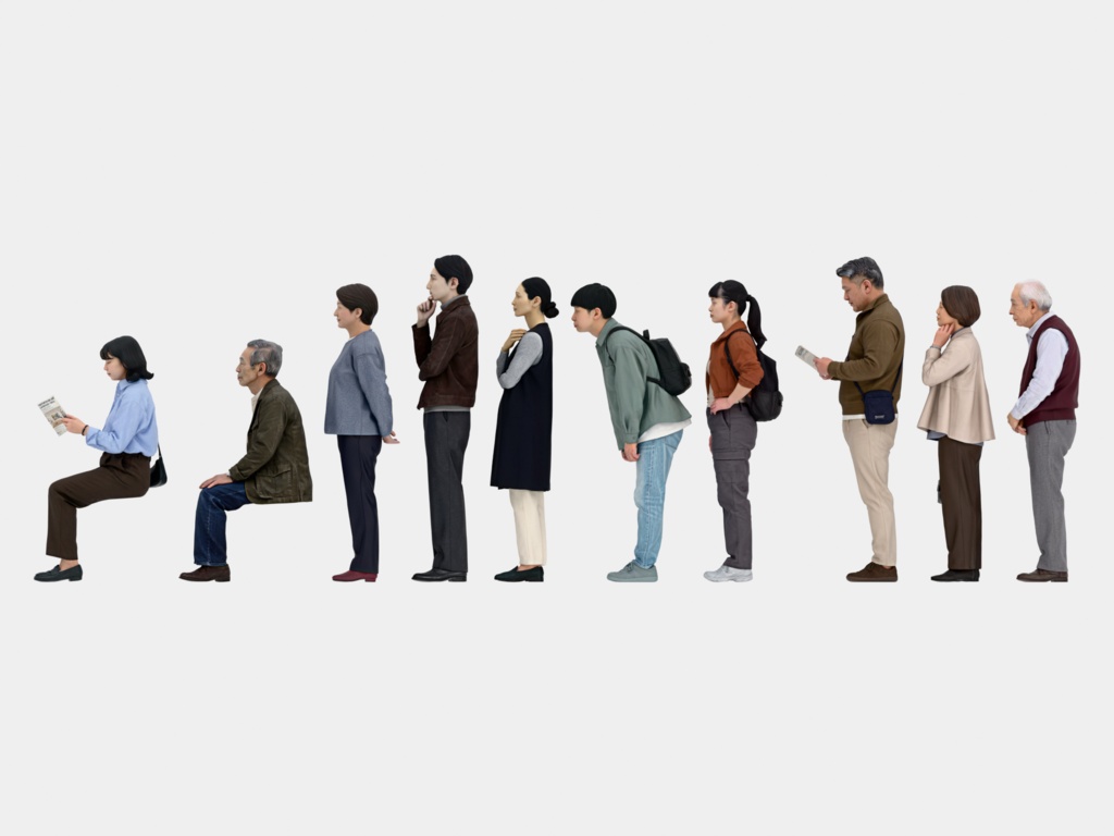 Japanese 3D People Vol.11|日本人 3D人物 10体(美術館・博物館の来館者)【建築パース・添景】FBX/OBJ/glTF/Blender