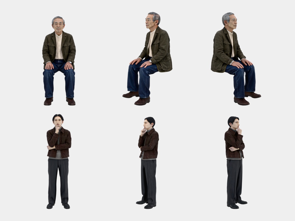 Japanese 3D People Vol.11|日本人 3D人物 10体(美術館・博物館の来館者)【建築パース・添景】FBX/OBJ/glTF/Blender