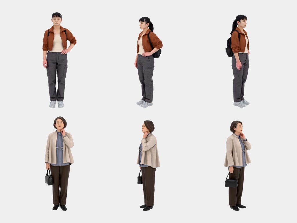 Japanese 3D People Vol.11|日本人 3D人物 10体(美術館・博物館の来館者)【建築パース・添景】FBX/OBJ/glTF/Blender