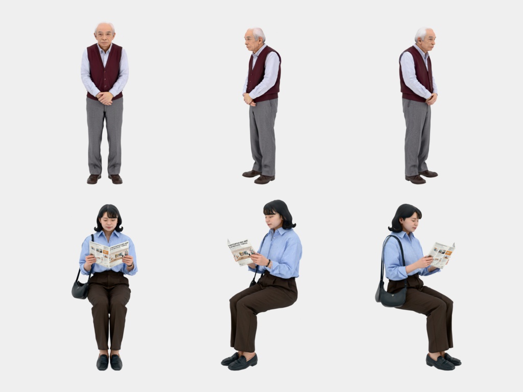 Japanese 3D People Vol.11|日本人 3D人物 10体(美術館・博物館の来館者)【建築パース・添景】FBX/OBJ/glTF/Blender