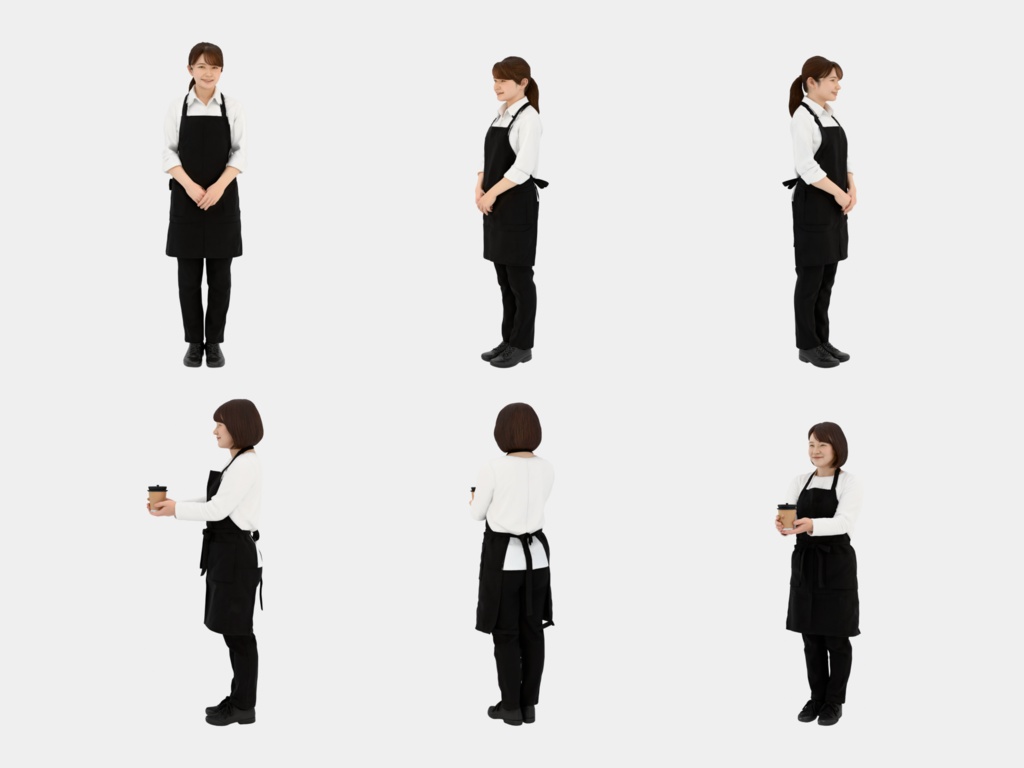 Japanese 3D People Vol.13|日本人 カフェスタッフ 3D人物 5体(バリスタ・店員)【建築パース・添景】FBX/OBJ/glTF/Blender