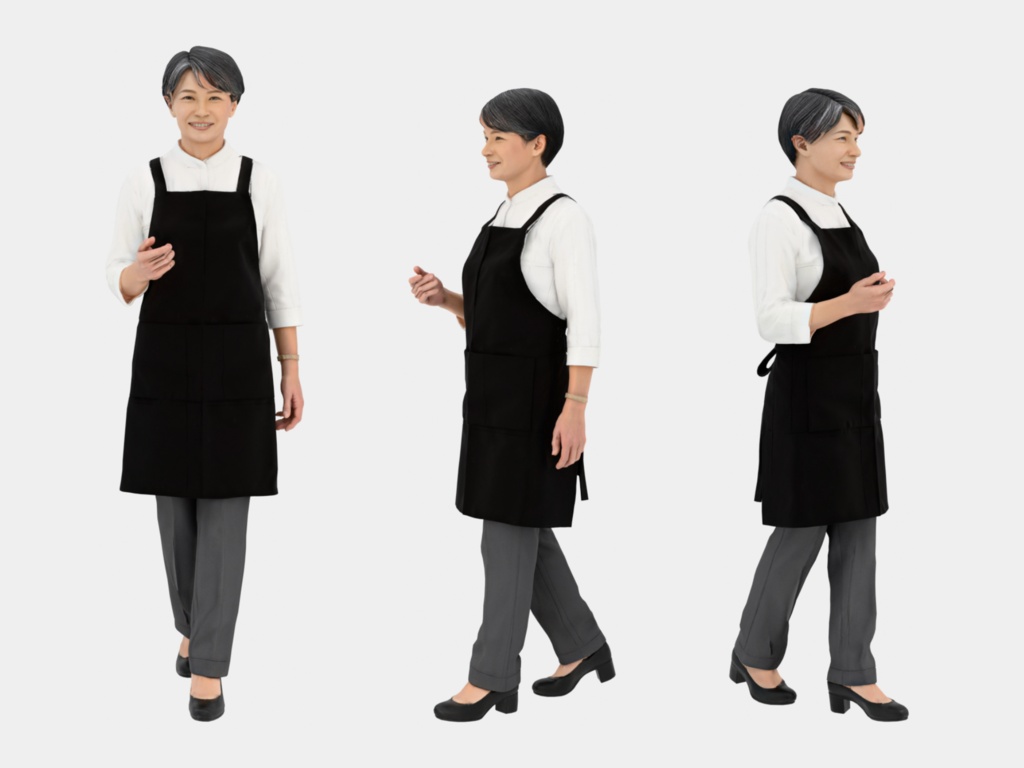 Japanese 3D People Vol.13|日本人 カフェスタッフ 3D人物 5体(バリスタ・店員)【建築パース・添景】FBX/OBJ/glTF/Blender