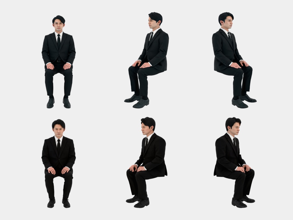 Japanese 3D People Vol.14|日本人 喪服 3D人物 10体(葬儀・法事の参列者)【建築パース・添景】FBX/OBJ/glTF/Blender