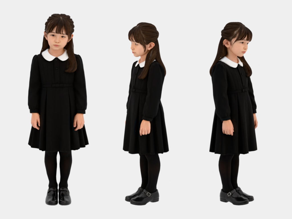 Japanese 3D People Vol.15|日本人 葬儀場 3D人物 5体(葬儀スタッフ・僧侶・喪服の子ども)【建築パース・添景】FBX/OBJ/glTF/Blender