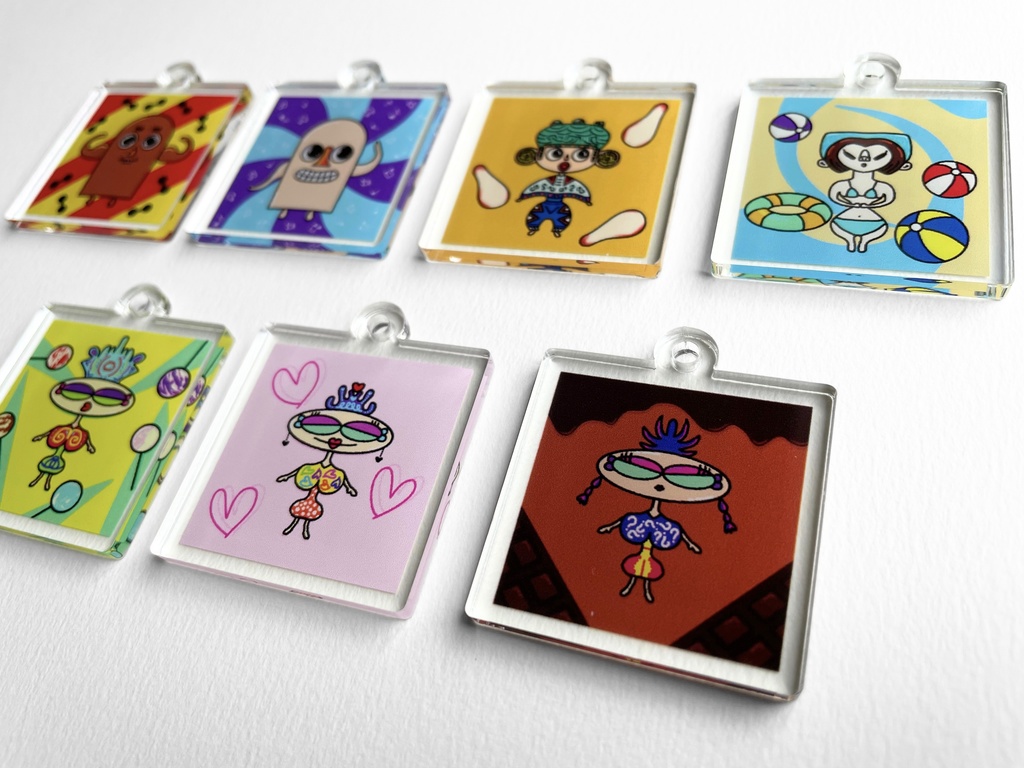 カラフルポップなオリジナルキャラ♡小ぶりのアクリルキーホルダー or アンブレラマーカー