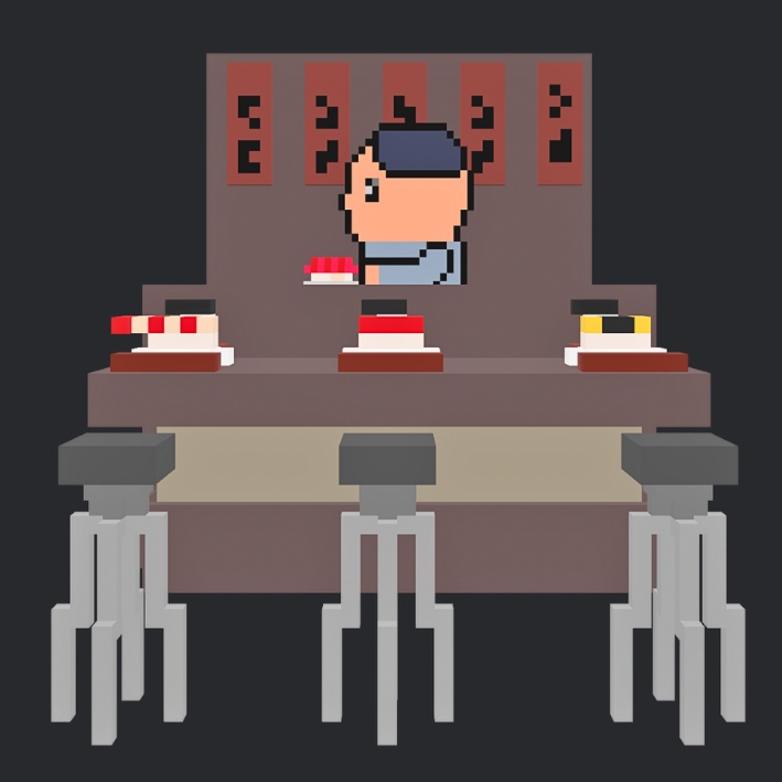 【3Dボクセル・glbデータ】出張寿司 ピヨずし(アニメーション付き)(シートホットスポット付き)