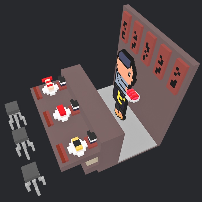 【3Dボクセル・glbデータ】出張寿司 ピヨずし(アニメーション付き)(シートホットスポット付き)