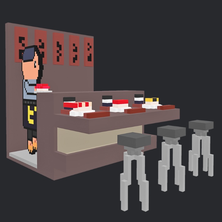 【3Dボクセル・glbデータ】出張寿司 ピヨずし(アニメーション付き)(シートホットスポット付き)