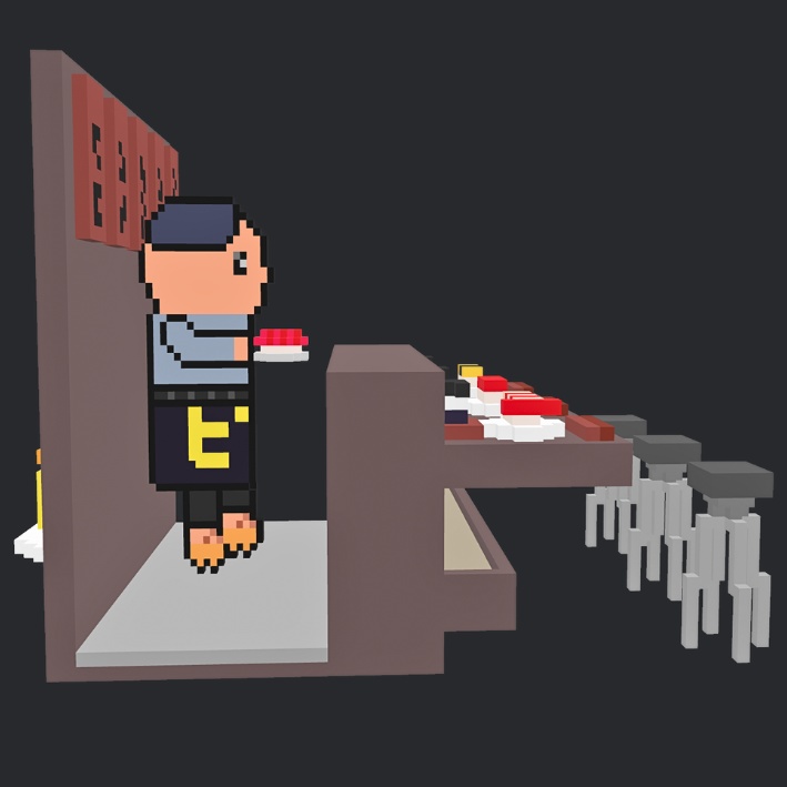 【3Dボクセル・glbデータ】出張寿司 ピヨずし(アニメーション付き)(シートホットスポット付き)