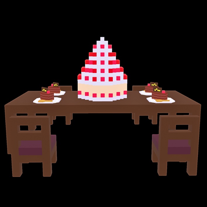 【3Dボクセル・glbデータ】ケーキテーブル(シートホットスポット付き)