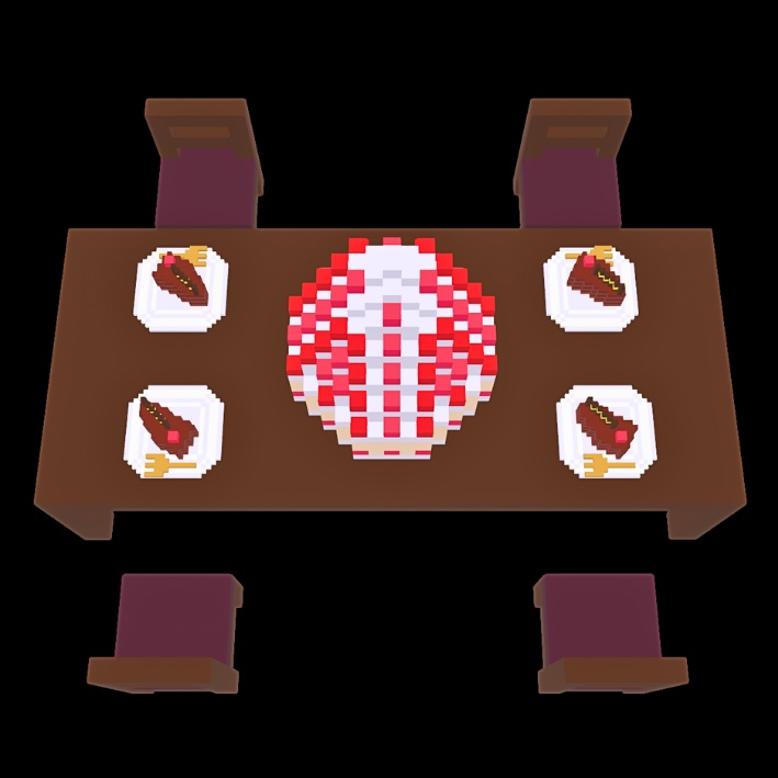 【3Dボクセル・glbデータ】ケーキテーブル(シートホットスポット付き)