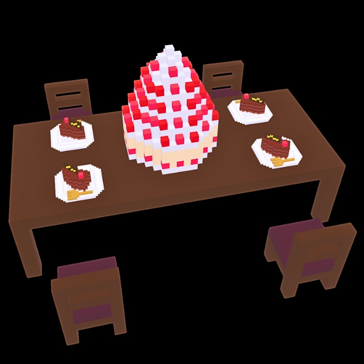 【3Dボクセル・glbデータ】ケーキテーブル(シートホットスポット付き)