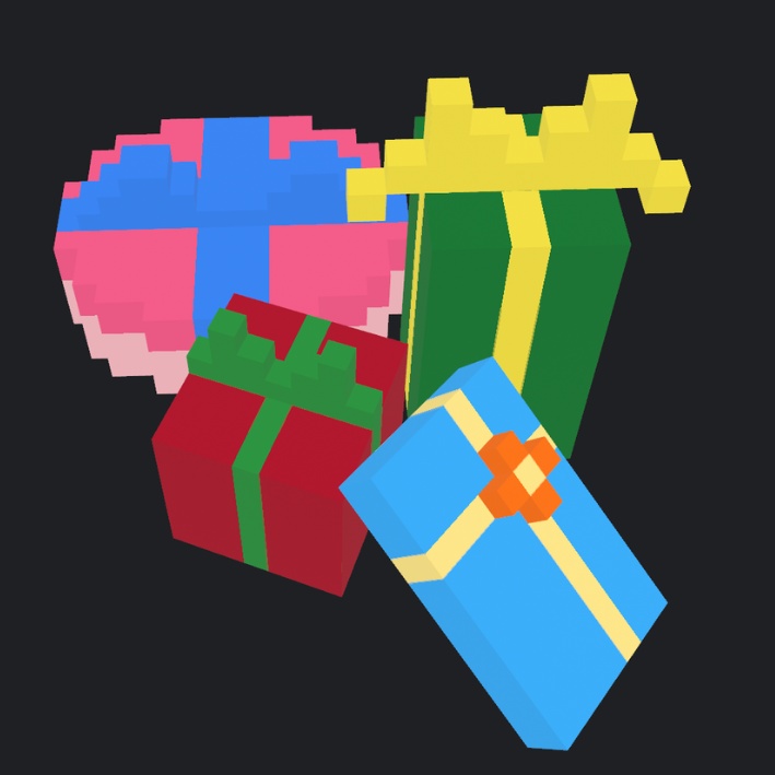 【3Dボクセル・glbデータ】プレゼントボックス