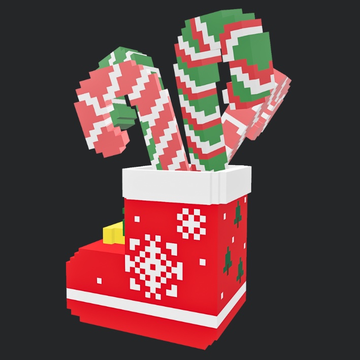 【3Dボクセル・glbデータ】サンタブーツ・キャンディケーン