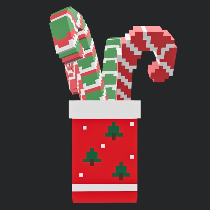 【3Dボクセル・glbデータ】サンタブーツ・キャンディケーン