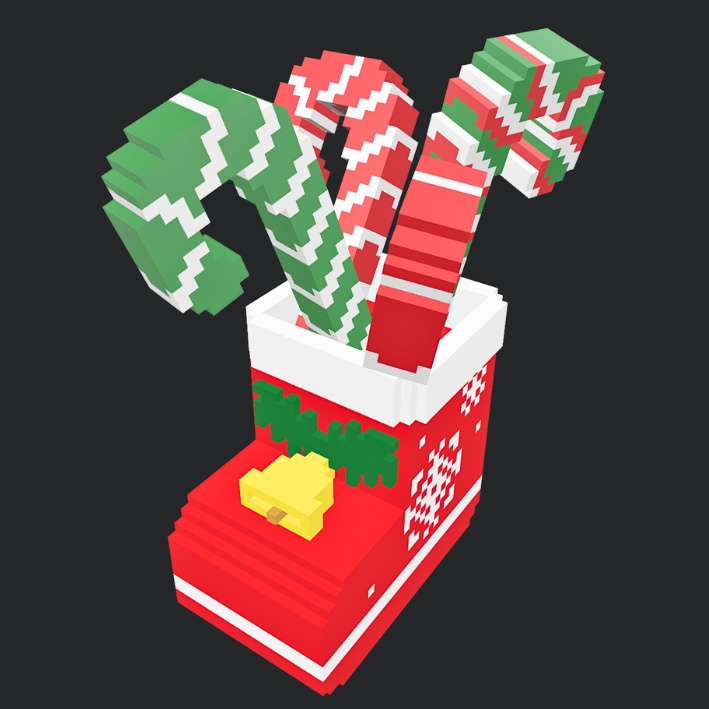 【3Dボクセル・glbデータ】サンタブーツ・キャンディケーン