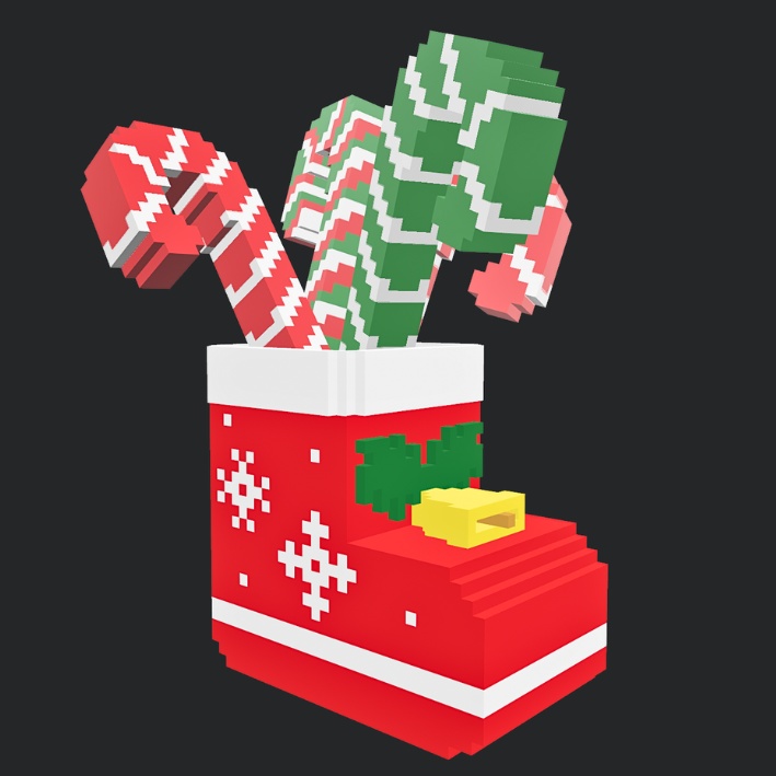 【3Dボクセル・glbデータ】サンタブーツ・キャンディケーン