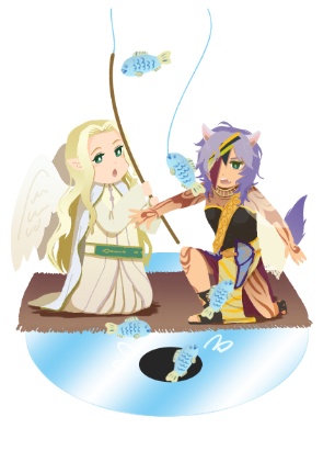 イラスト集風折本『狼女王と白鷺王子のふたりたび』