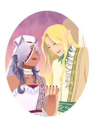 イラスト集風折本『狼女王と白鷺王子のふたりたび』