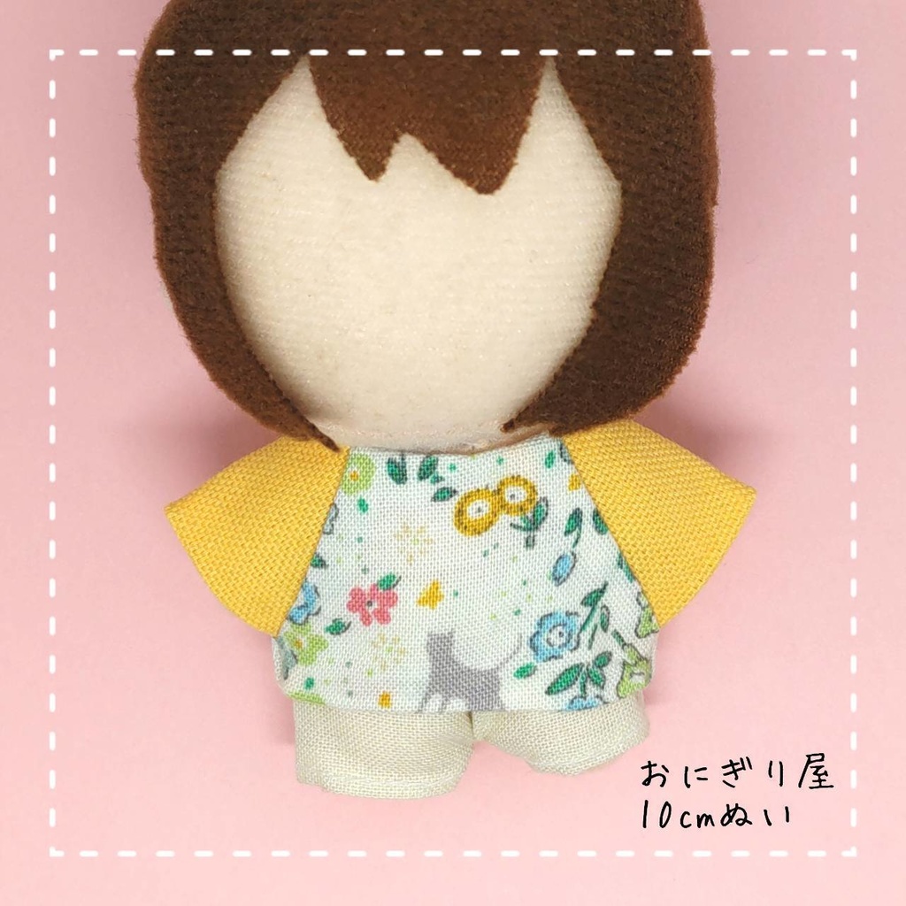 お花と黄色のラグランシャツ 10cmぬい服