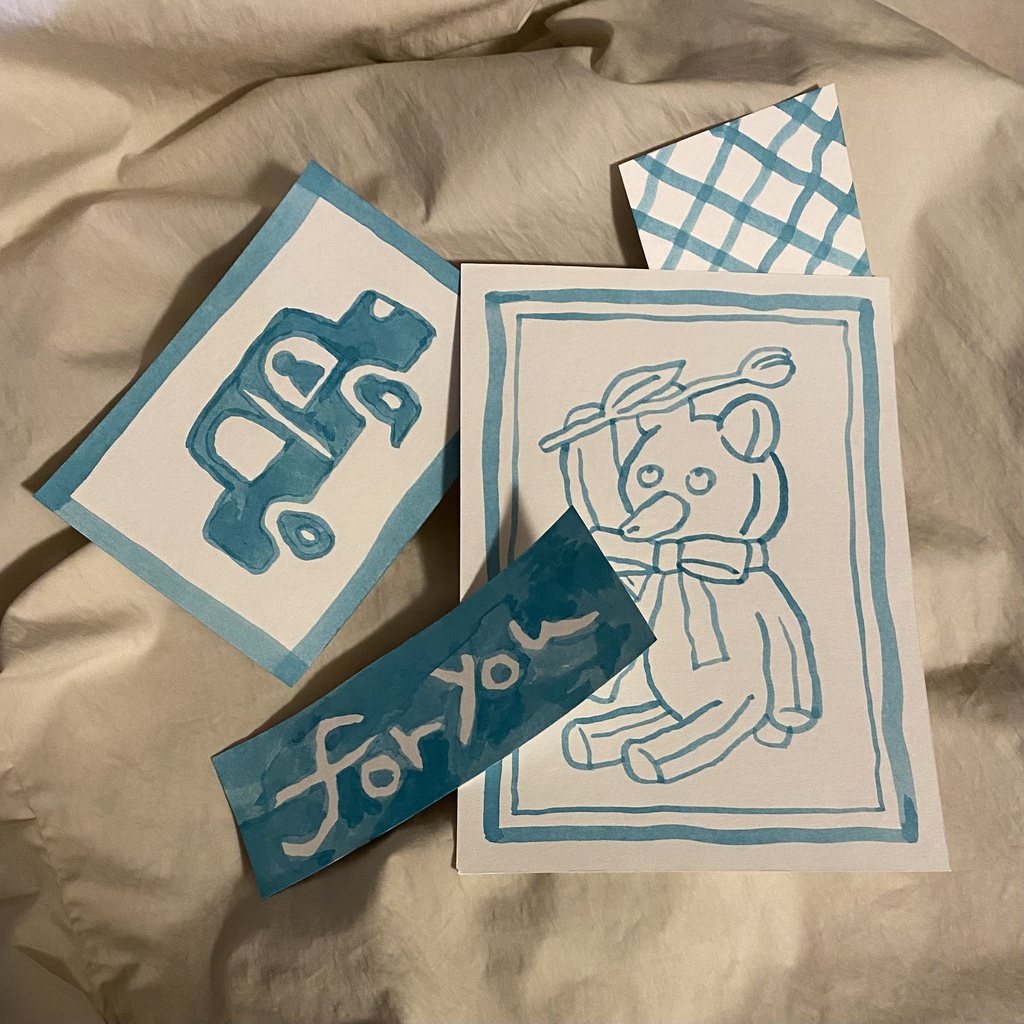 手描きイラストカード(4枚組)