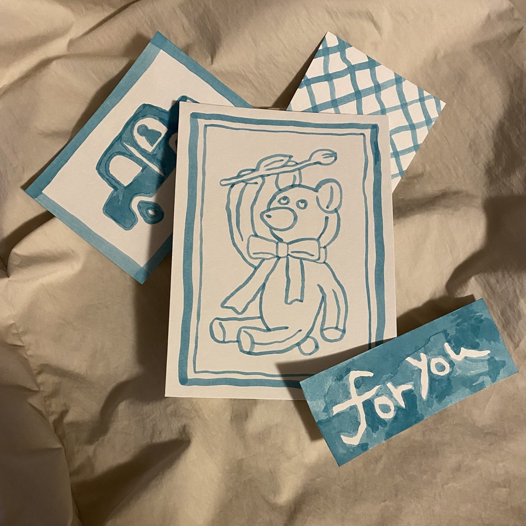 手描きイラストカード(4枚組)