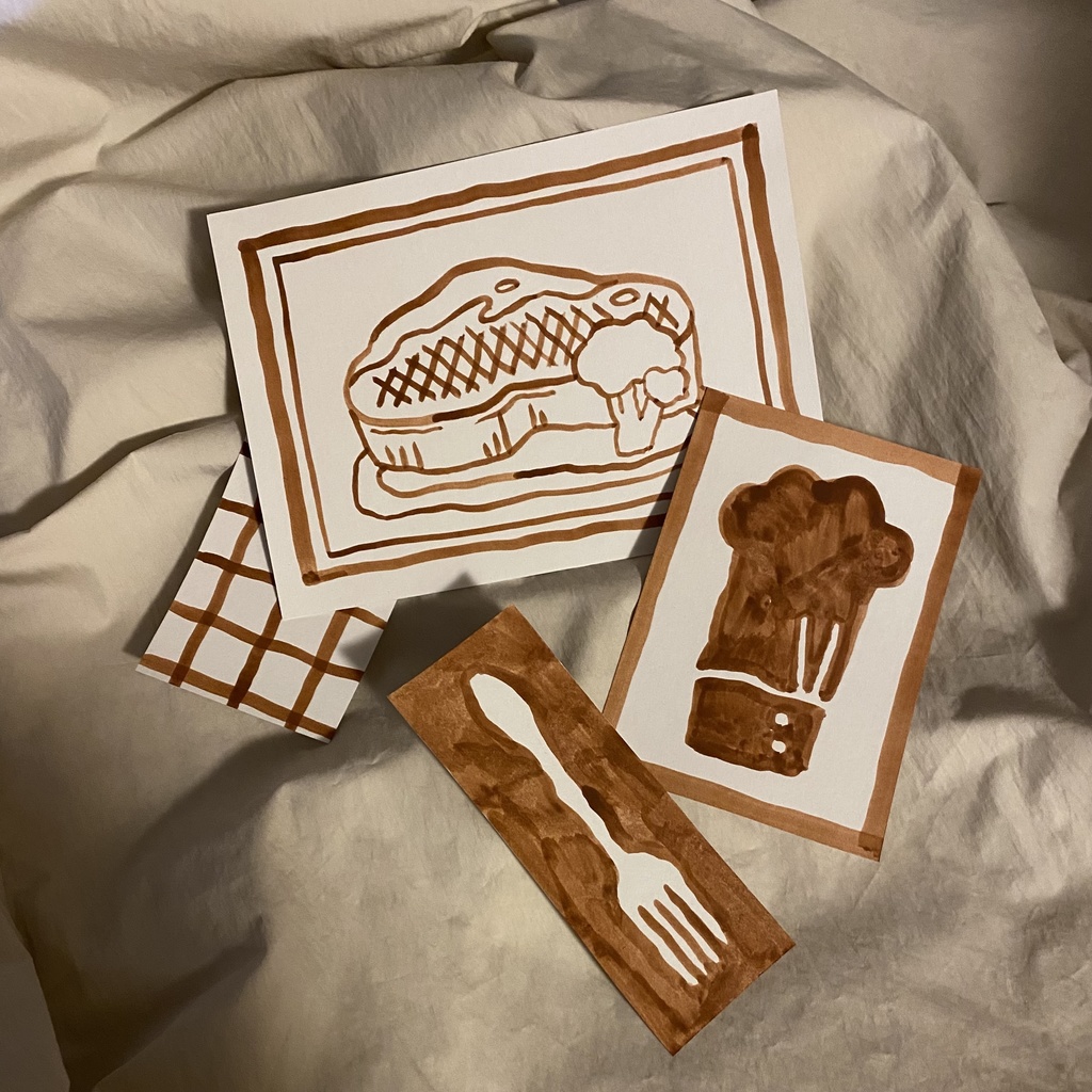 手描きイラストカード(4枚組)