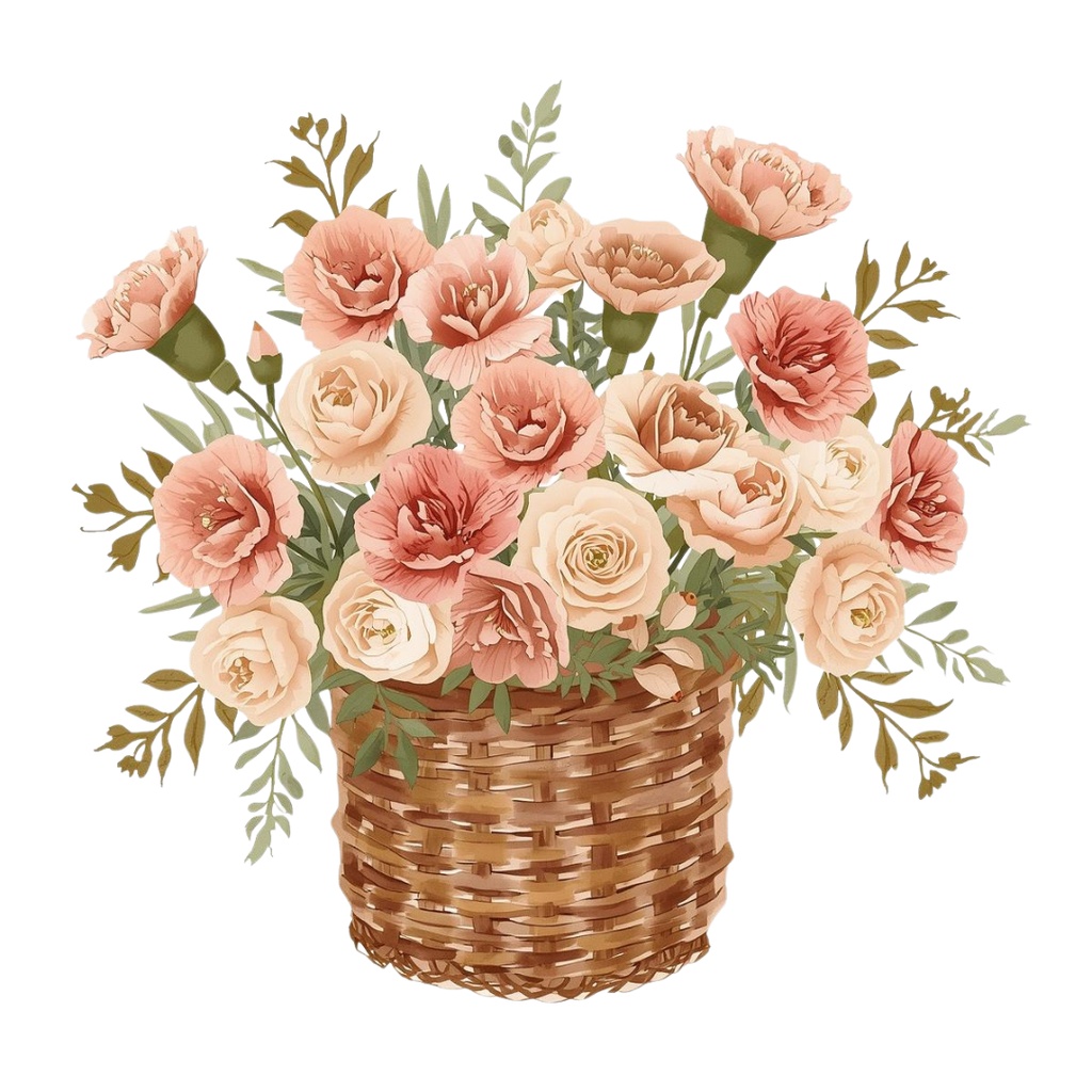 くすみカラー水彩フラワーフレーム|母の日カーネーション素材|10点セットPNG透過