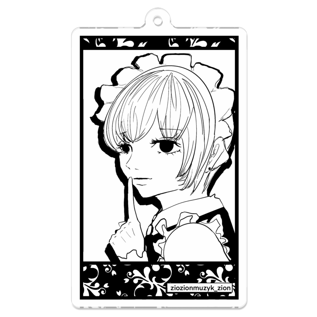 病みかわメイド女の子 SNS画面風ホワイトアクリルキーホルダー