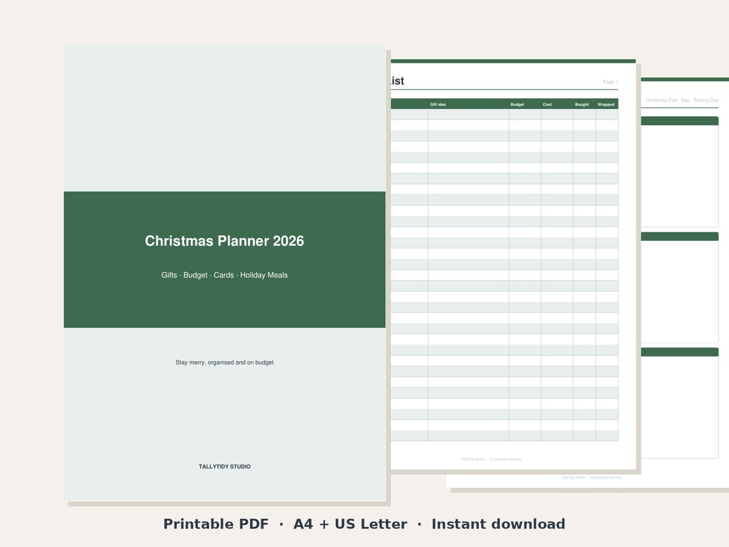 クリスマスプランナー2026|プレゼントリスト・予算・カードリスト・献立|印刷用PDF