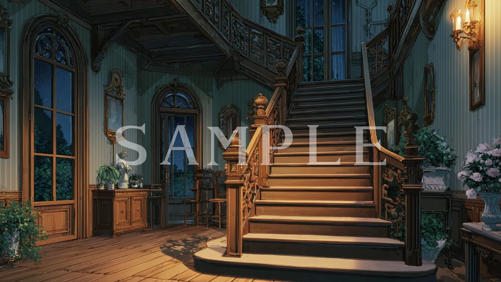 【背景素材】階段前・踊り場セット 01