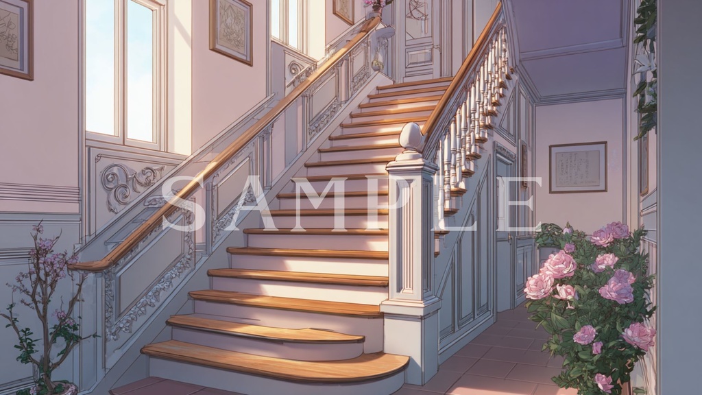 【背景素材】階段前・踊り場セット 01