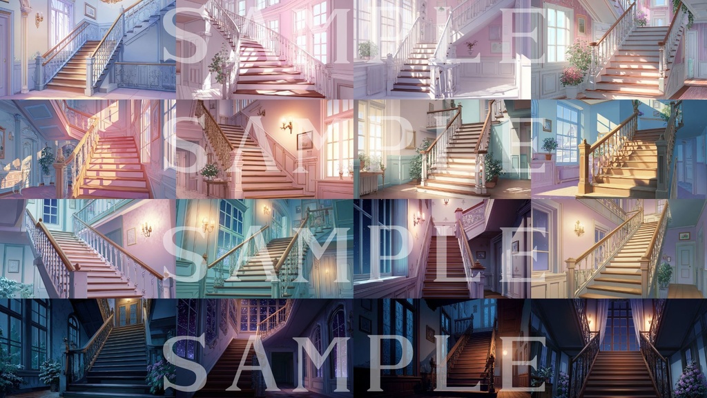 【背景素材】階段前・踊り場セット 01