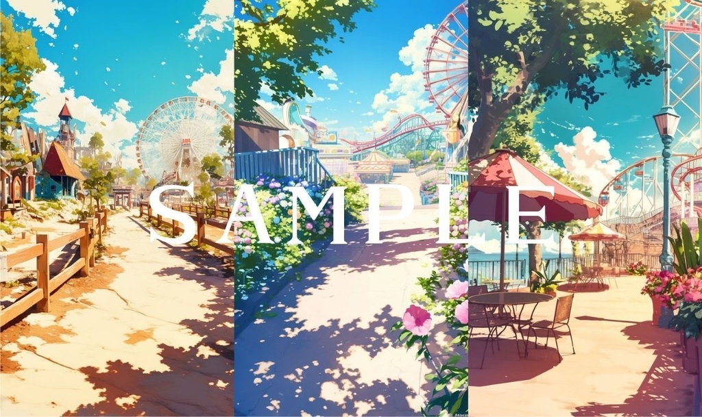 【縦型背景】遊園地セット 01