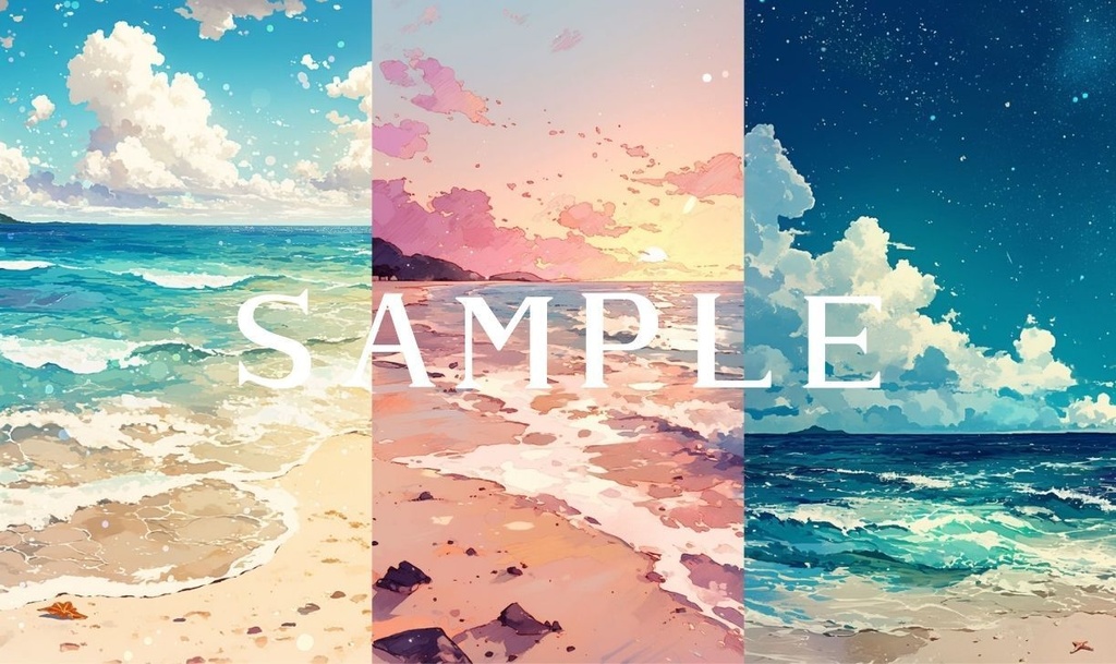 【縦型背景】ビーチサイドセット 01