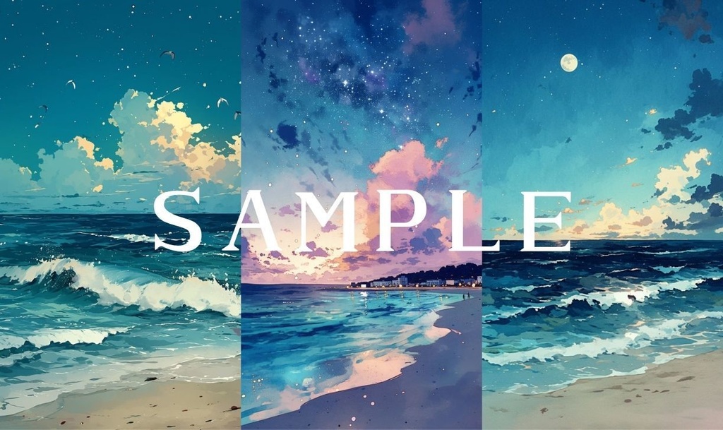 【縦型背景】ビーチサイドセット 01