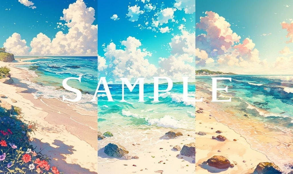 【縦型背景】ビーチサイドセット 01