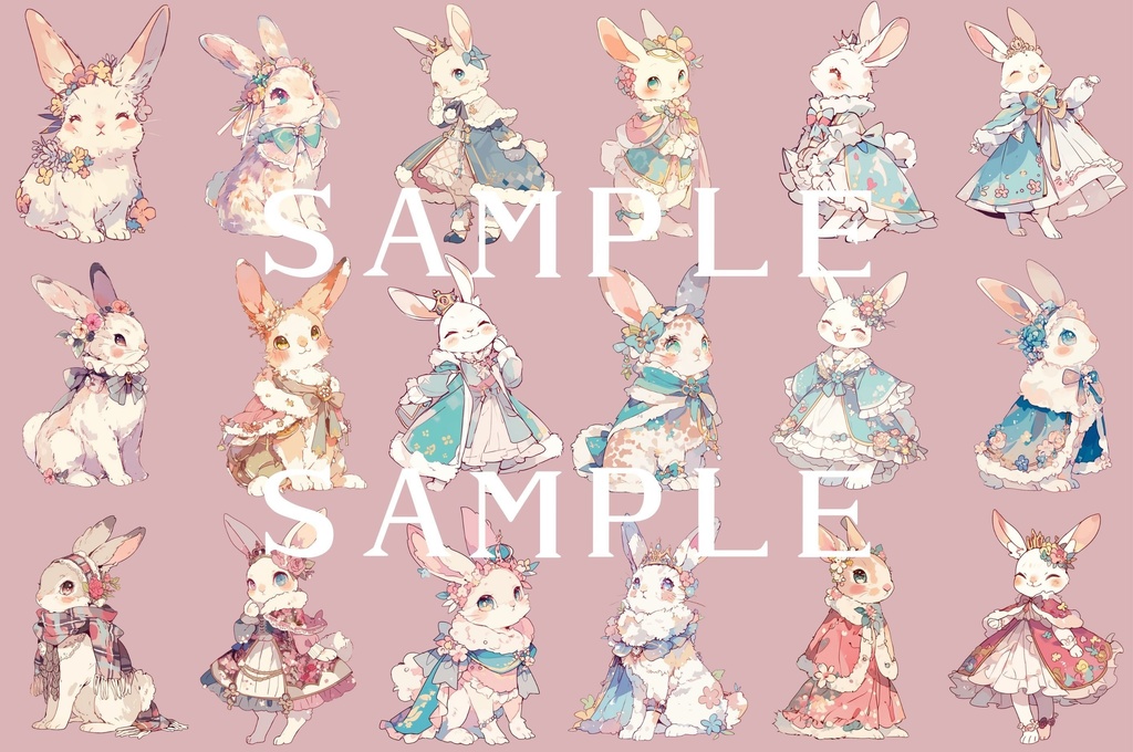 【背景+透過素材】メルヘンうさぎさんセット 01