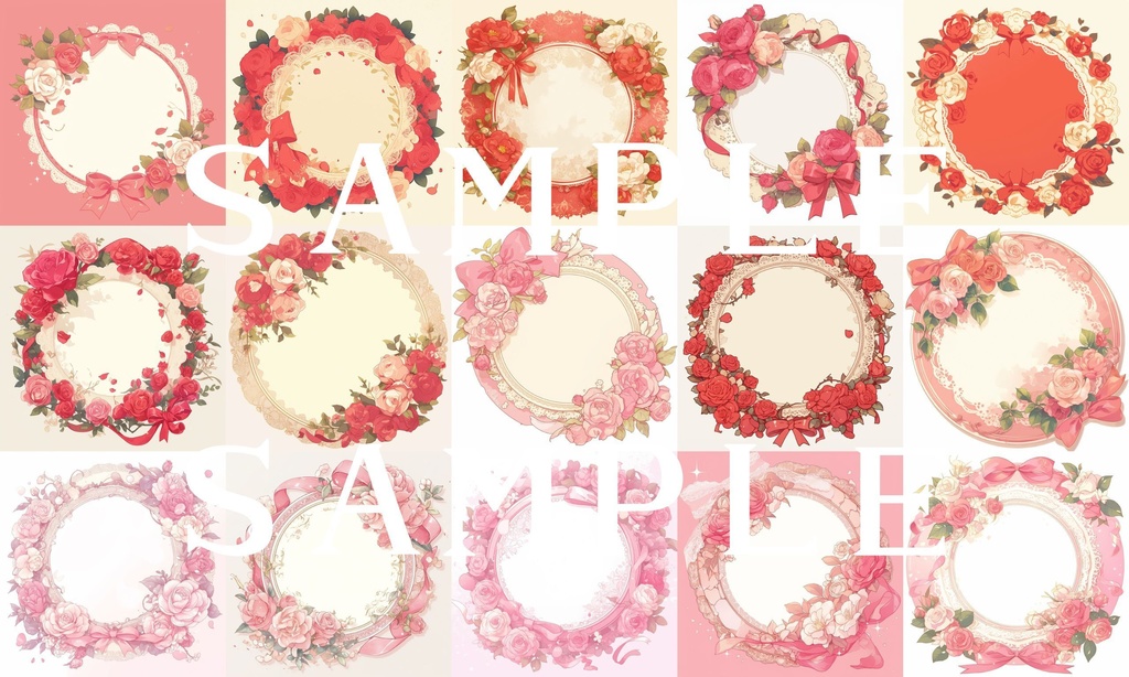 【フレーム素材】お花フレームセット(丸形) 02