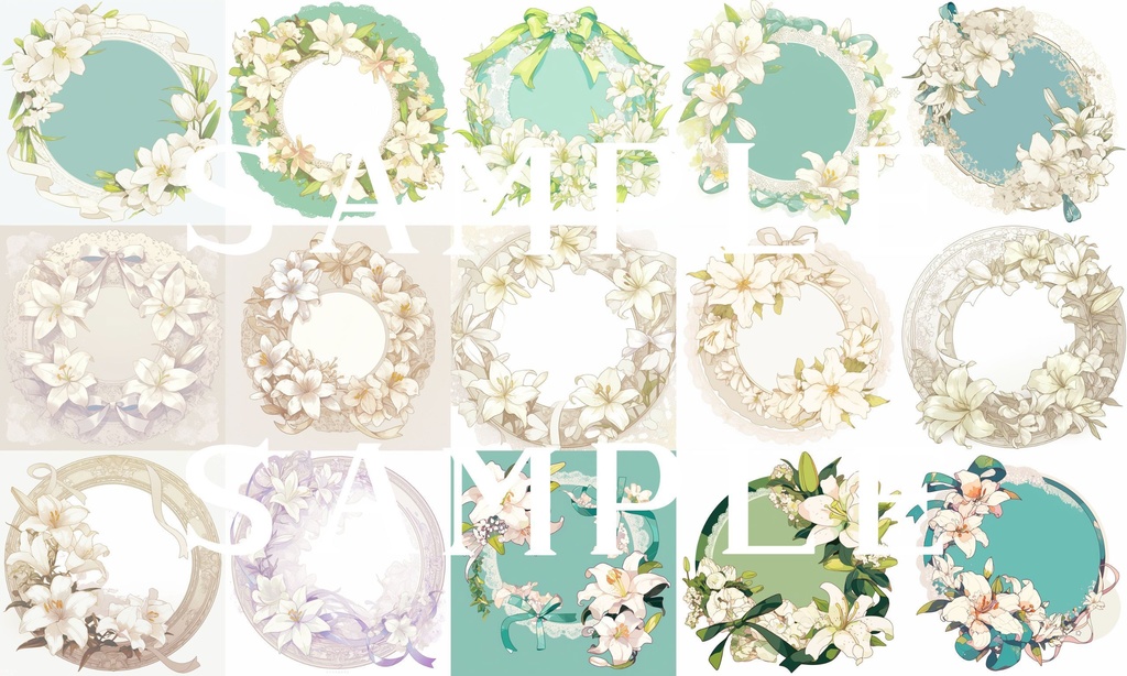 【フレーム素材】お花フレームセット(丸形) 02