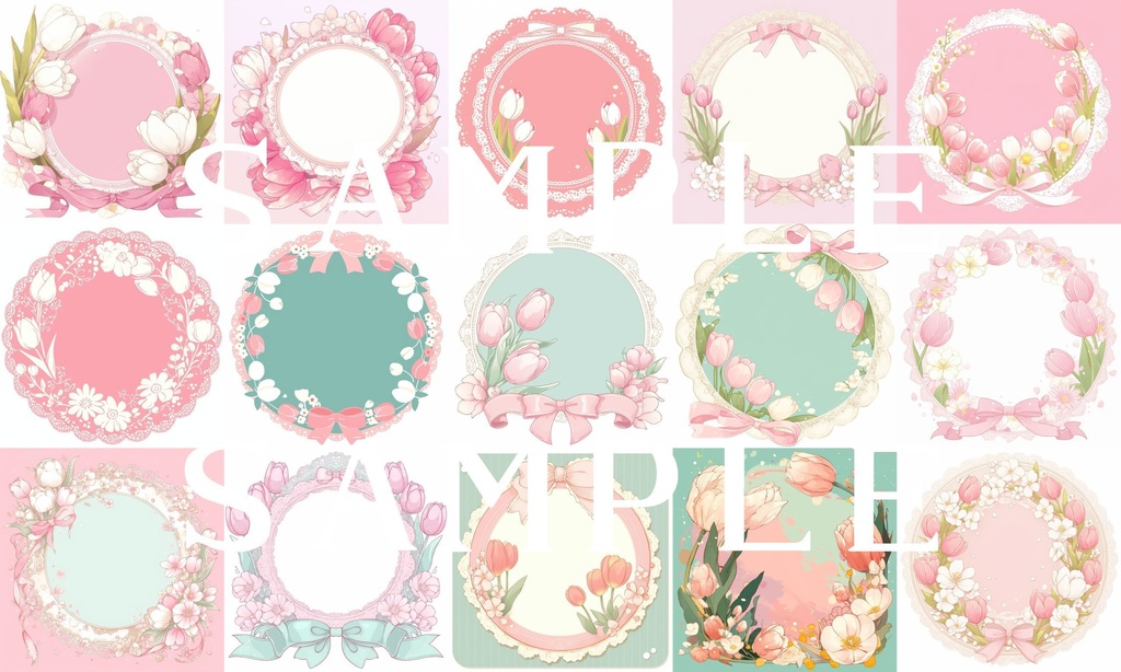 【フレーム素材】お花フレームセット(丸形) 02