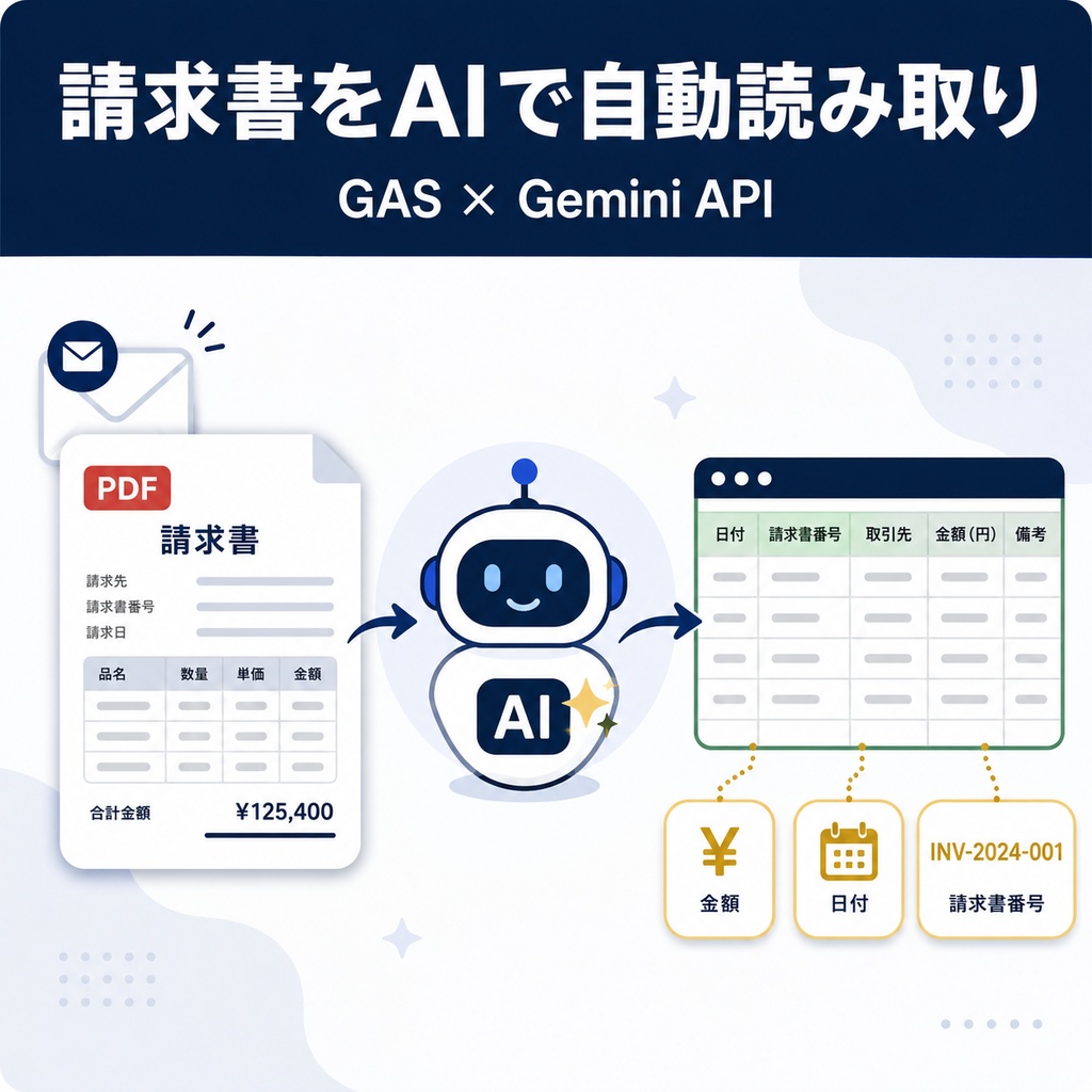 請求書・領収書自動処理パック|Gmail添付PDFをAIで自動読み取り・記録・通知するGASテンプレート